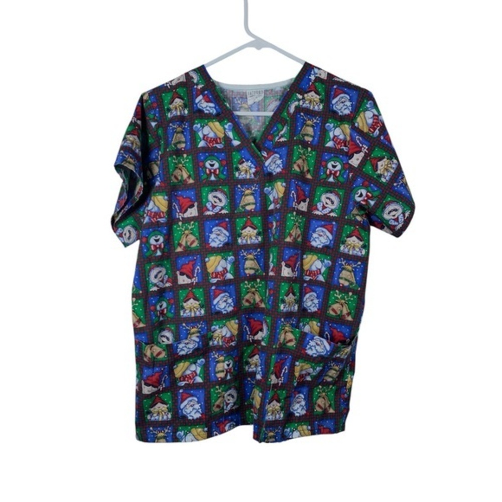 Reindeer Snowman Christmas Scrub Top Hospital Nurse Doctor Medical SZ Small GUC